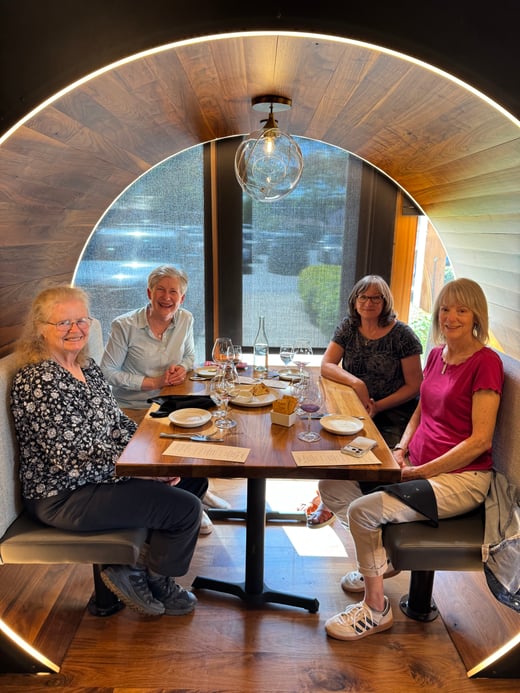 Vicky Bush-Joseph visits Portland area chapters in 2026 new chapter leader Karen Sesnon Harriet Shaklee from Claire McInerneys chapter and Ellyn Kindy Jeck